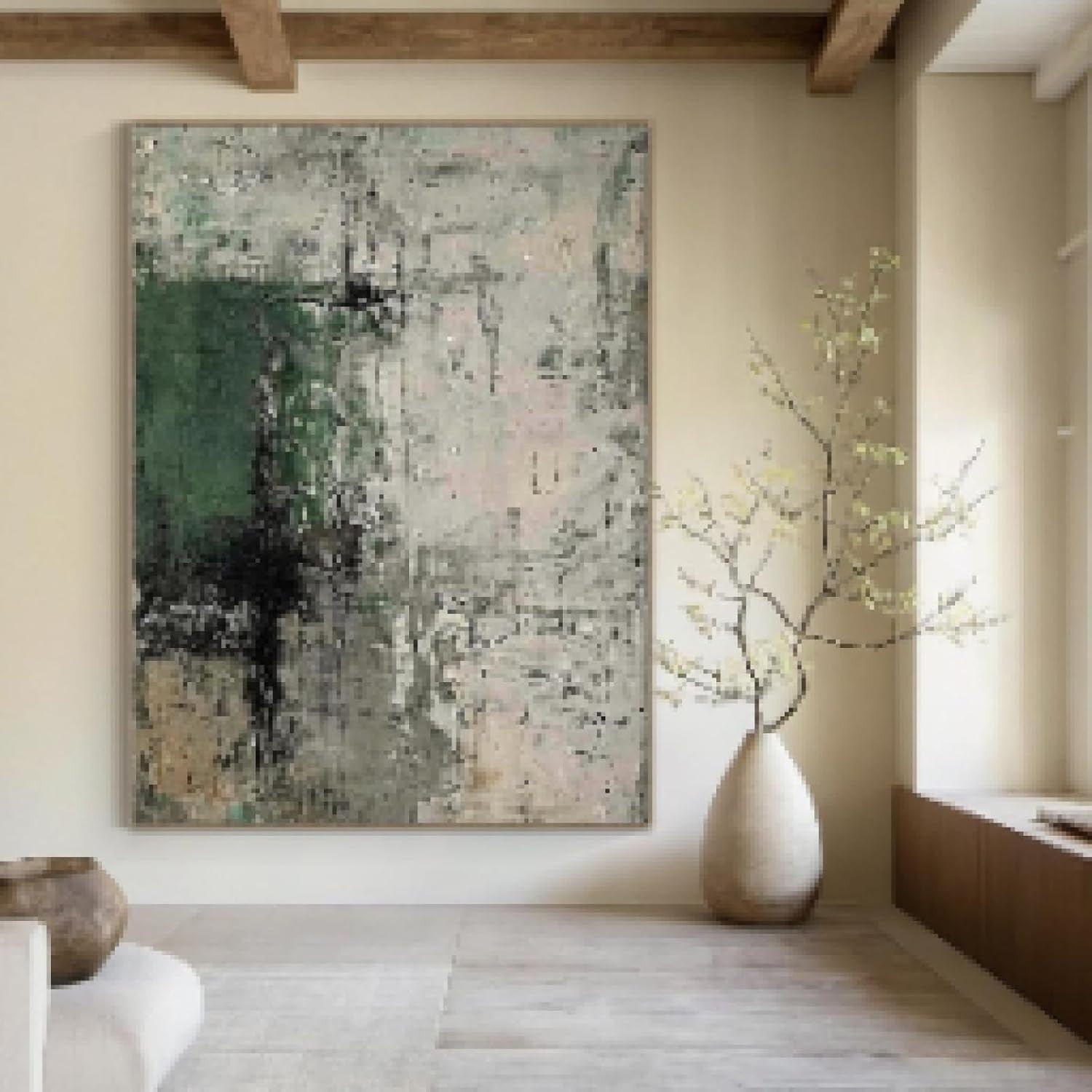 Large Abstract Canvas Wall Art 80x120cm Grey Green Modern