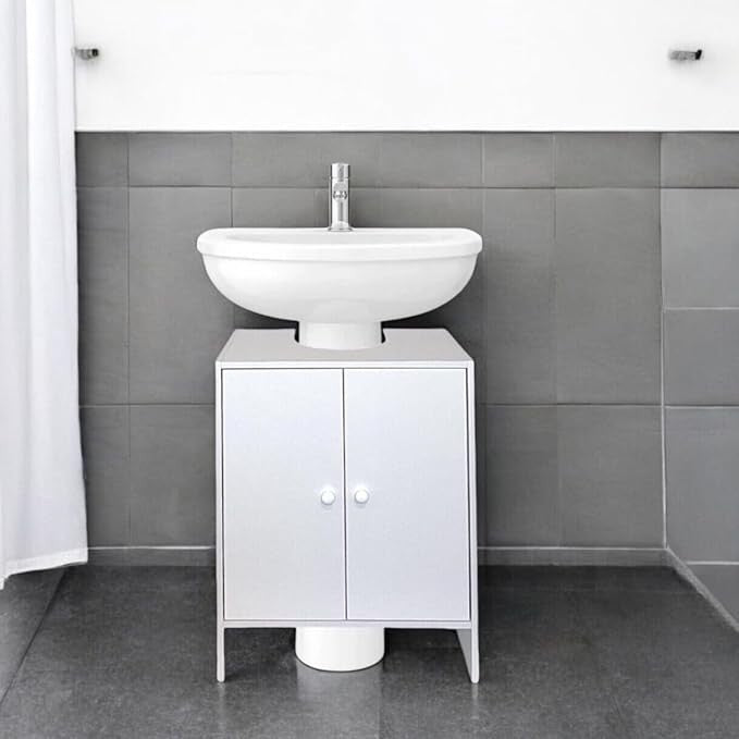 White Bathroom Sink Cabinet 48x30x60cm Under Basin Storage Cupboard 2 Door Unit