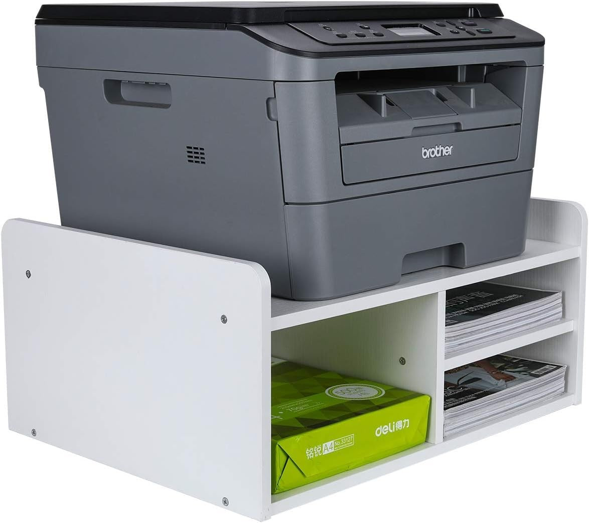 2-Tier Desktop Printer Stand Wood Office Desk Shelf A4 Paper Organiser