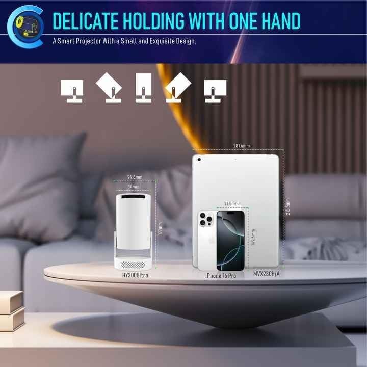1080P Android WiFi Mini Projector 12000 Lumens 4K Support Portable