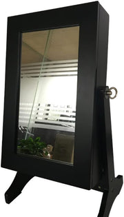 Black Desktop Jewellery Cabinet with Mirror Lockable Organizer Drawers