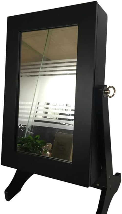 Black Desktop Jewellery Cabinet with Mirror Lockable Organizer Drawers