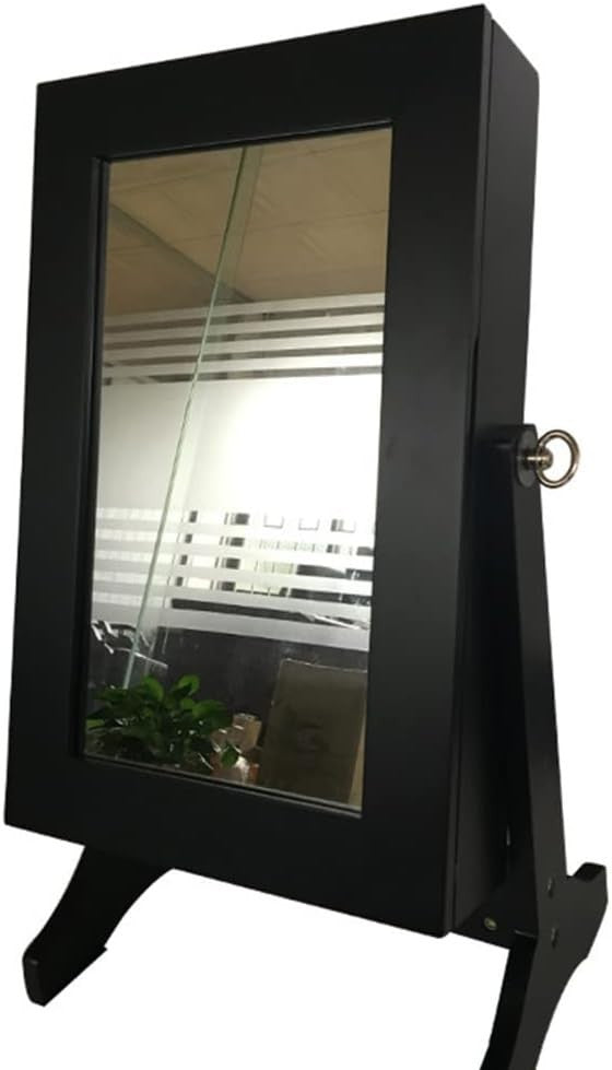 Black Desktop Jewellery Cabinet with Mirror Lockable Organizer Drawers