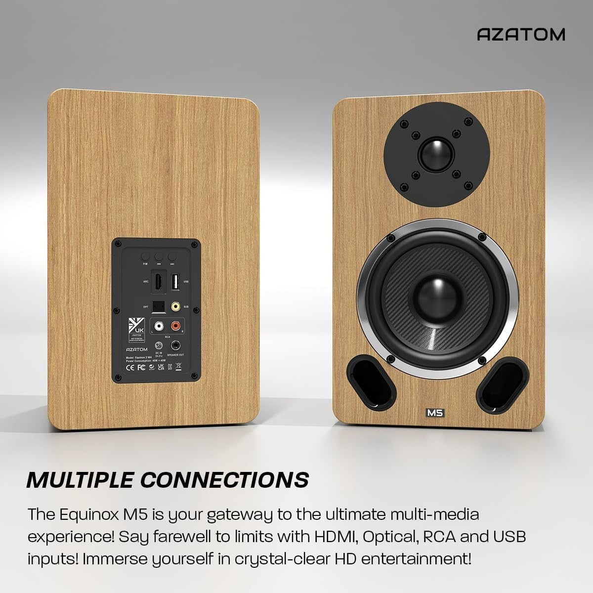 100W Bluetooth HDMI HiFi Bookshelf Speakers Carbon Fibre Drivers USB Optical