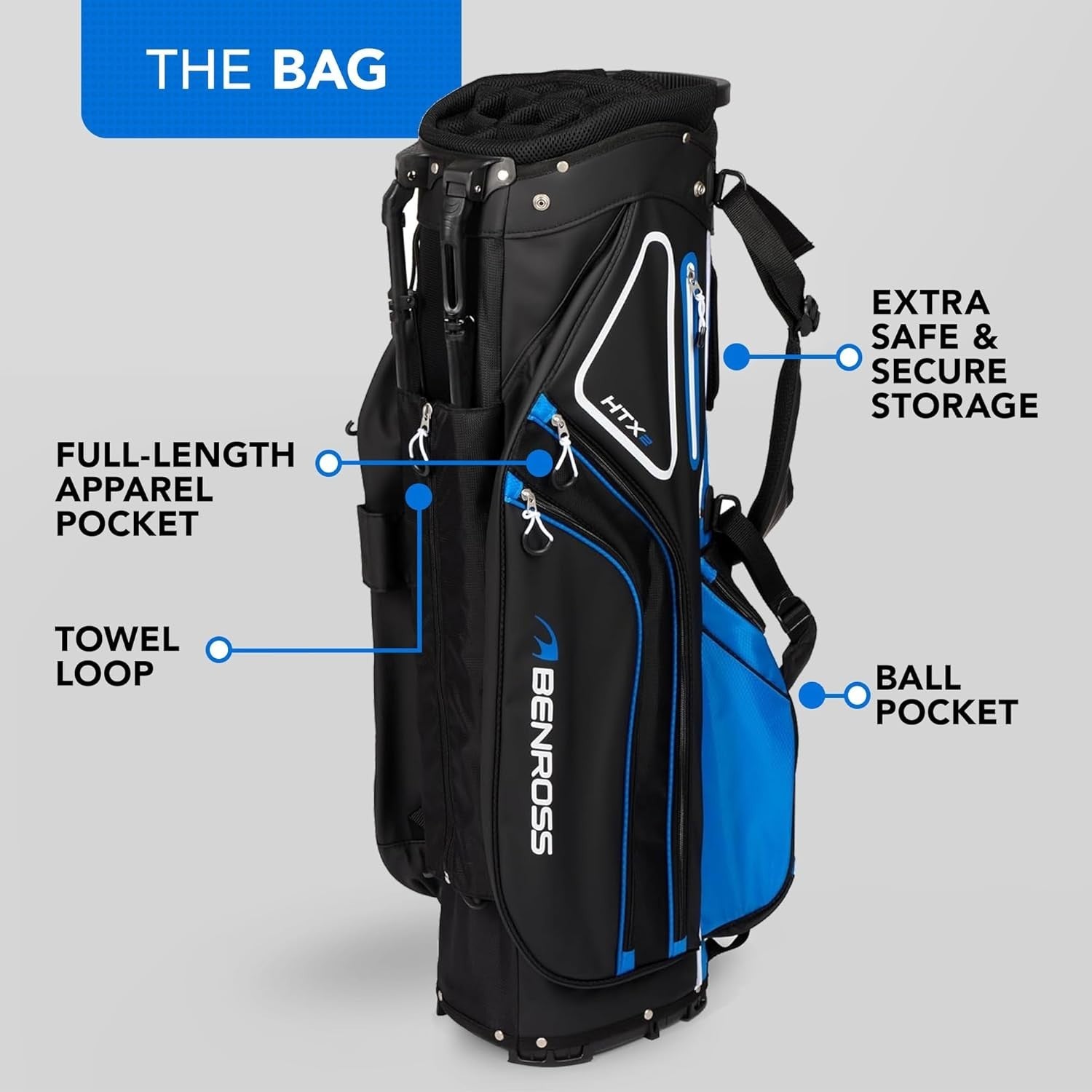 Mens Right Hand Golf Club Set Stiff Flex Driver Hybrid Irons Stand Bag