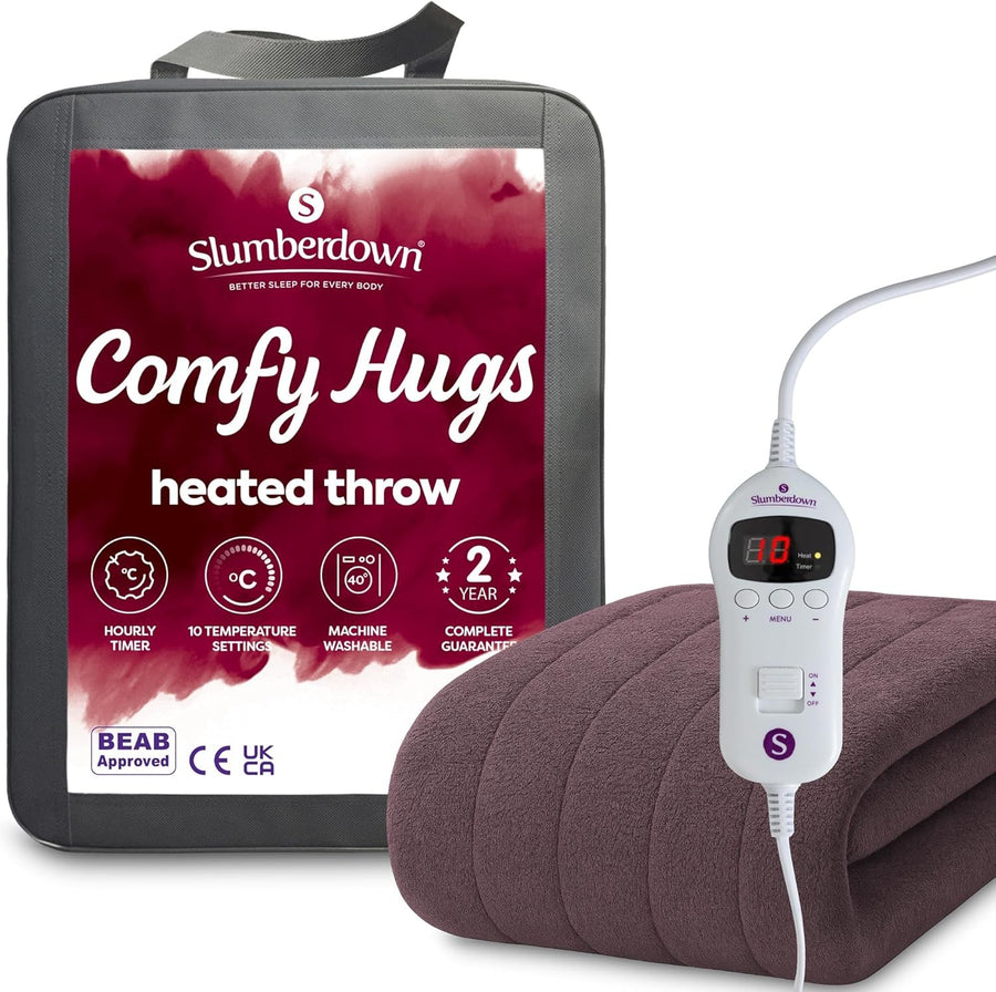 Electric Heated Throw Blanket Plum 10 Heat Settings Timer Soft Fleece 130x160cm