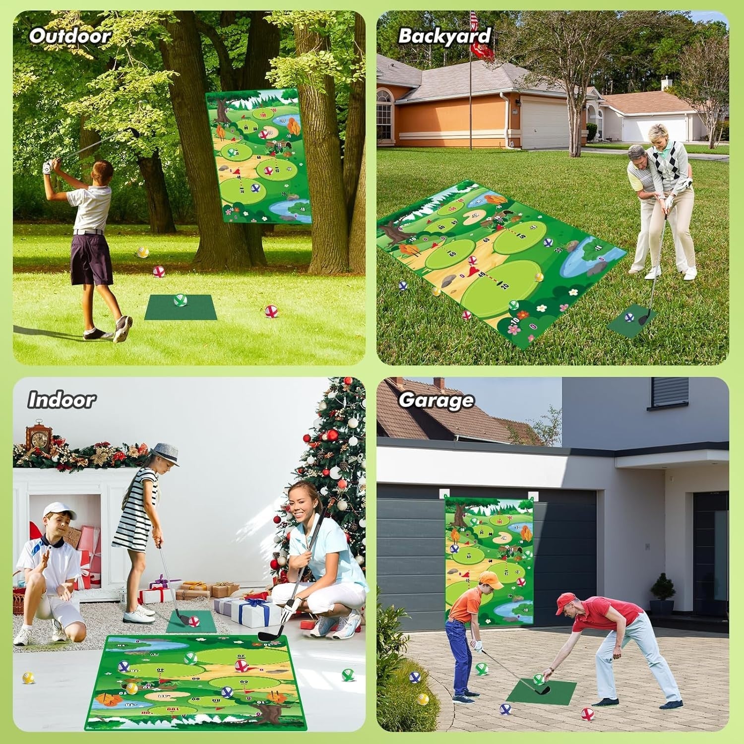Golf Chipping Game Mat Set Indoor Outdoor Practice Kit Kids Adults