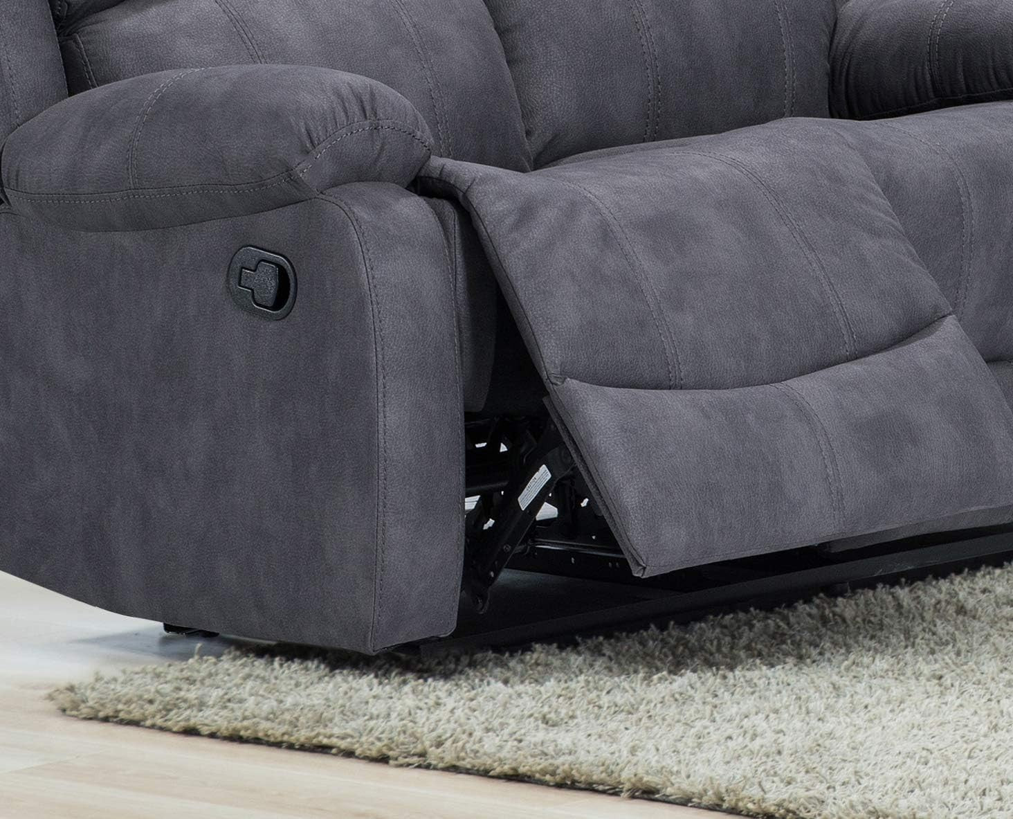 Grey Fabric 5-Seater L-Shaped Corner Sofa Recliner with Padded Arms
