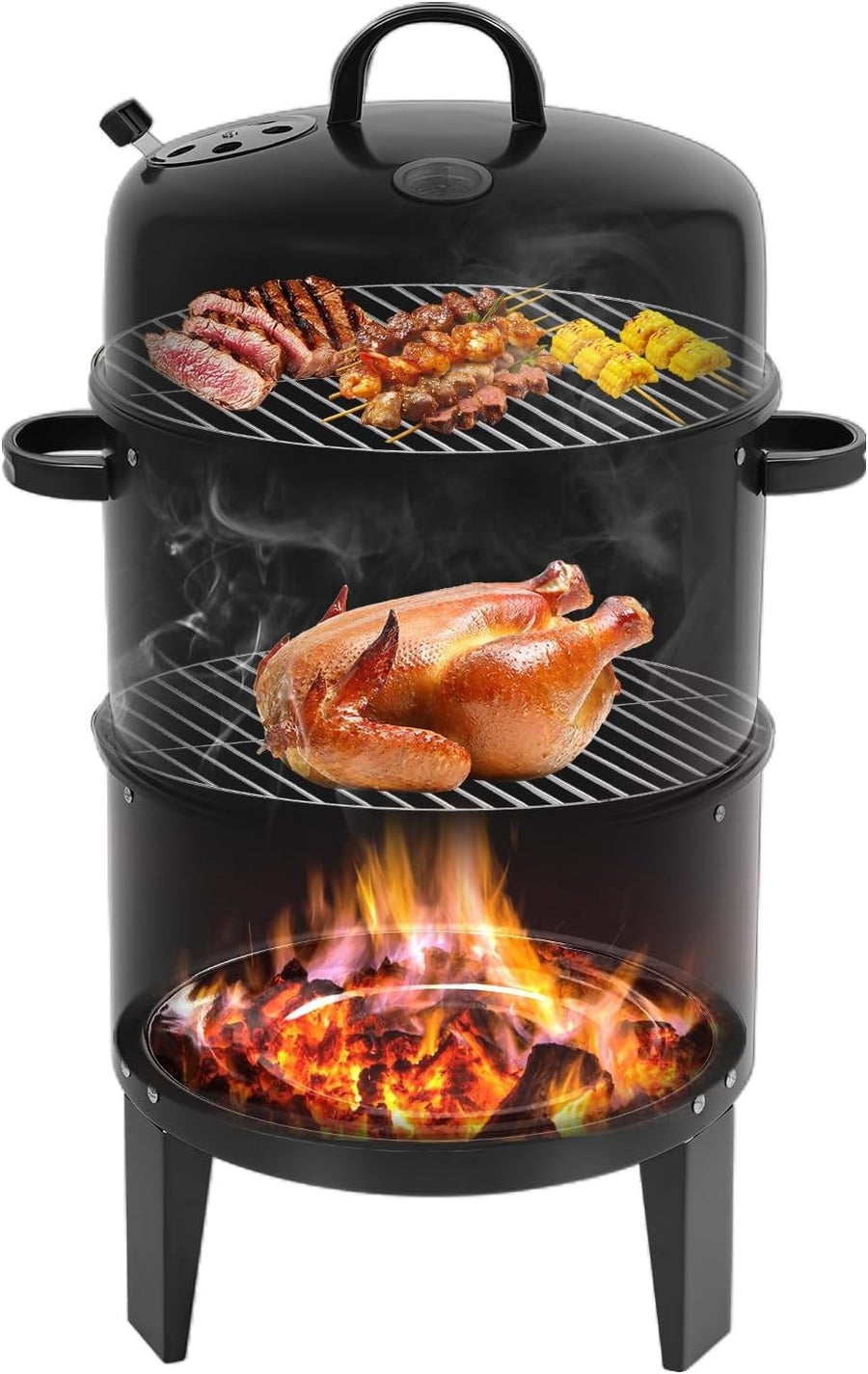 3-in-1 Charcoal BBQ Smoker Grill Outdoor Cooker – Portable Tower Barbecue