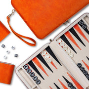 9.4 Inch Travel Backgammon Set Faux Leather Folding Board Portable Game