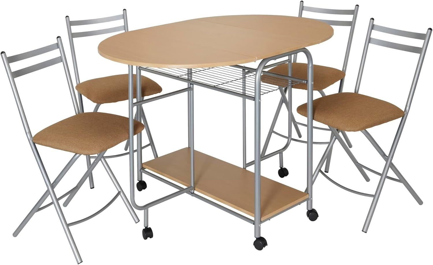 4-Piece Folding Dining Set Drop-Down Table and Chairs Oak Silver