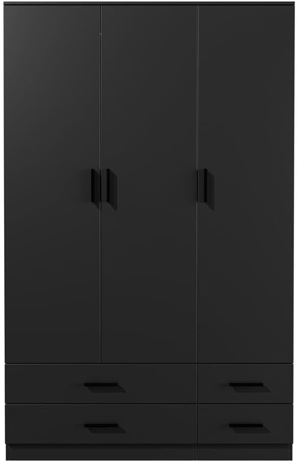 3 Door 4 Drawer Wardrobe Hanging Rail Black Bedroom Storage Organizer
