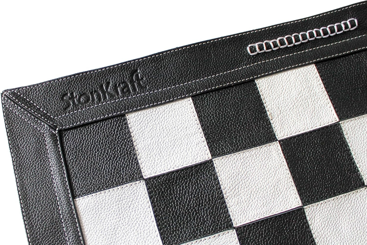 19" Roll-Up Leather Chess Board | Genuine Black Leather | Tournament Travel Mat