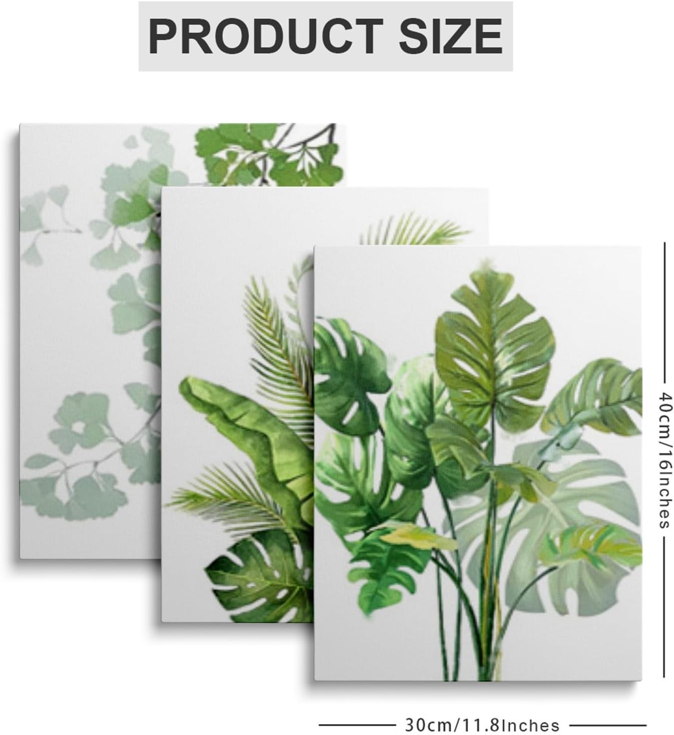 Green Botanical Wall Art Set 3 Framed Canvas 12x16in