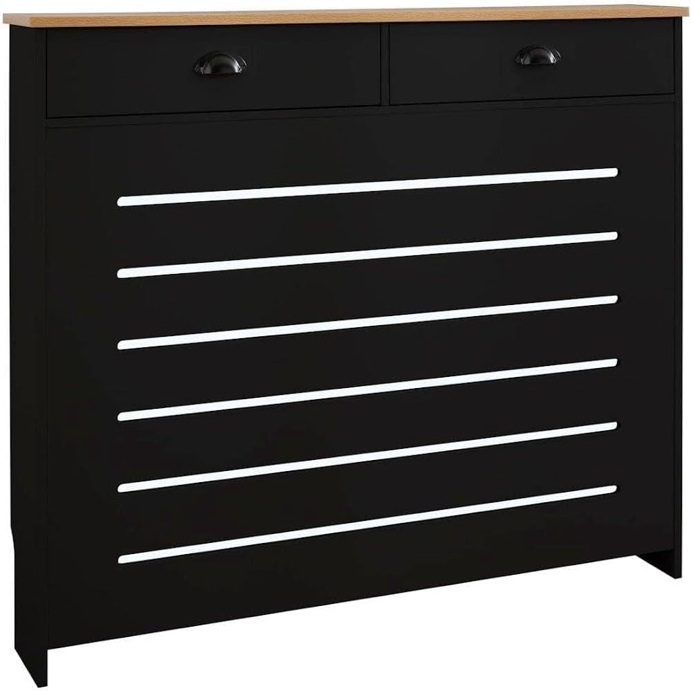 Modern Black Radiator Cover Cabinet with Storage Drawers MDF Unit