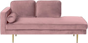 Pink Velvet Chaise Lounge Sofa | Gold Metal Legs, Glam Compact Seating