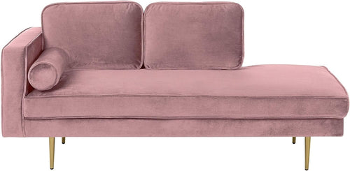Pink Velvet Chaise Lounge Sofa | Gold Metal Legs, Glam Compact Seating