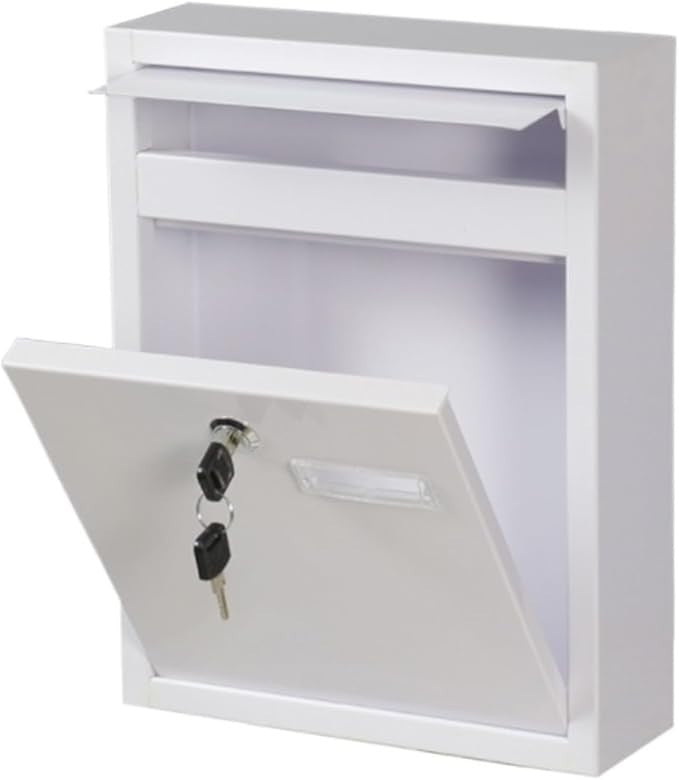 Wall Mount Locking Mailbox Metal Drop Box Secure Slot Postbox for Home Office