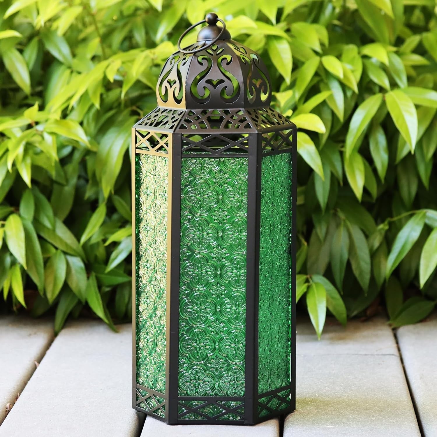 Set of 3 Green Moroccan Candle Lanterns Home Decor