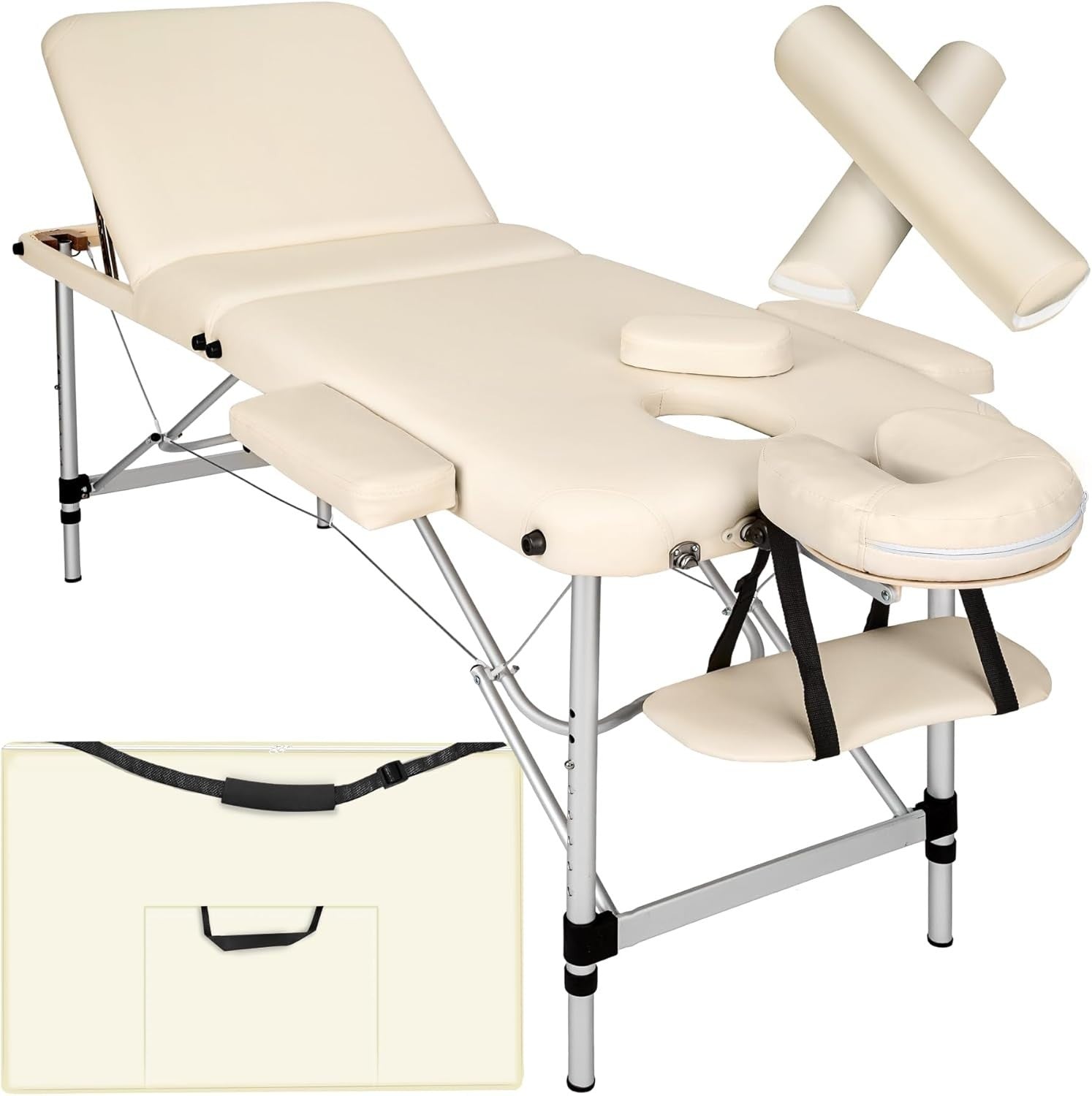 Portable Massage Table Foldable Height Adjustable Aluminium Bed + Bag Beige
