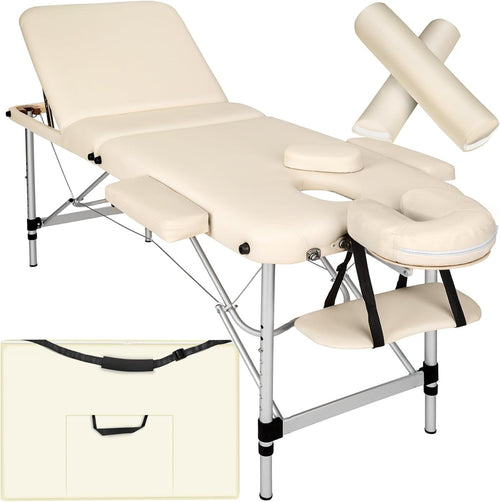 Portable Massage Table Foldable Height Adjustable Aluminium Bed + Bag Beige