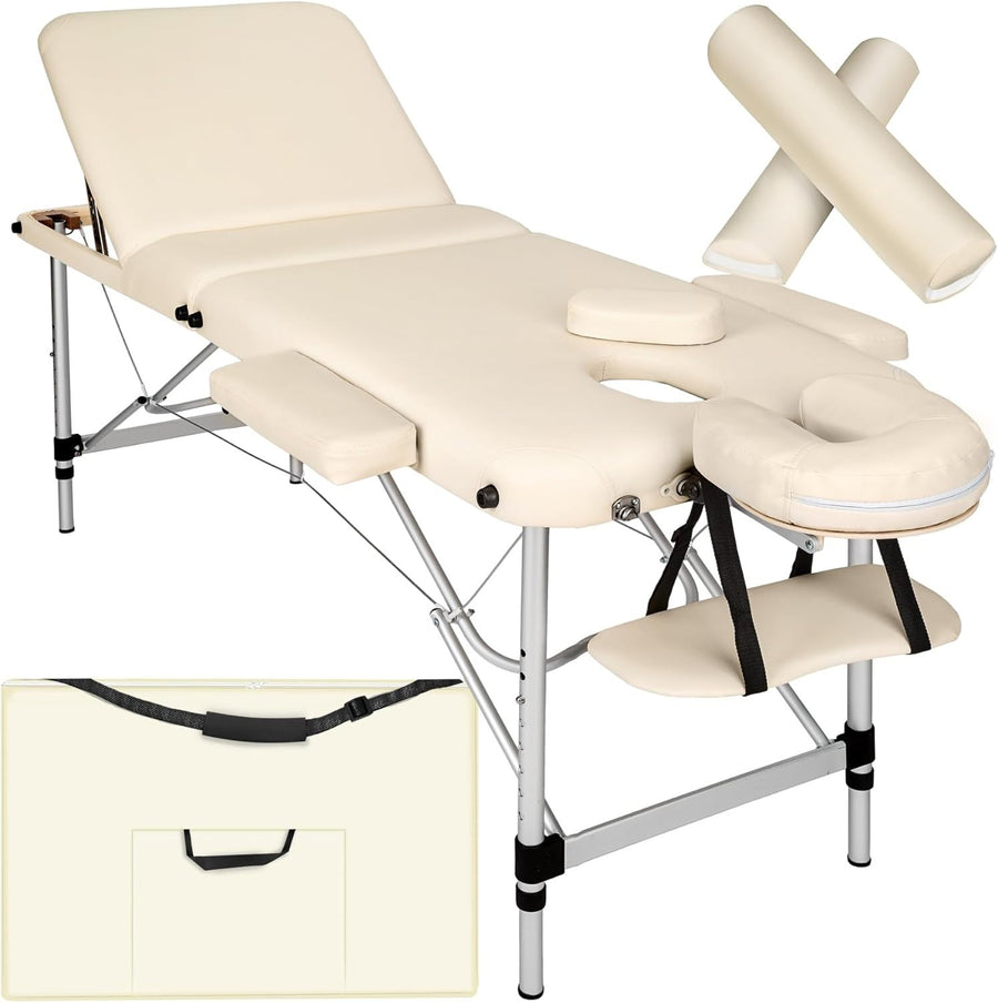 Portable Massage Table Foldable Height Adjustable Aluminium Bed + Bag Beige