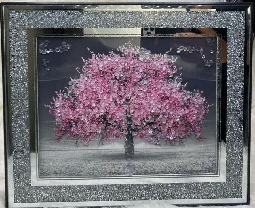Crushed Crystal Silver Blossom Tree Wall Art 55x45cm