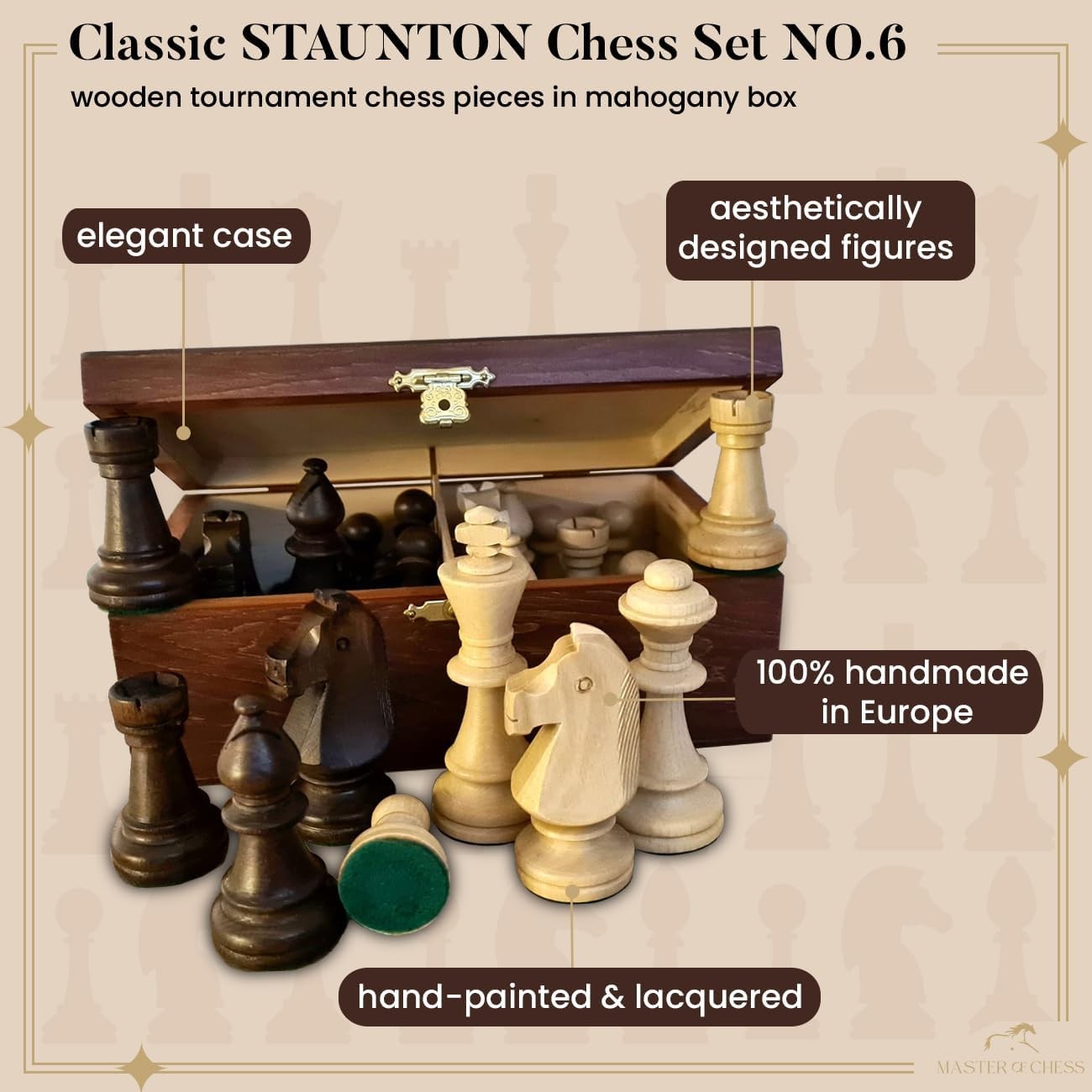 Staunton No.6 Weighted Wooden Chess Pieces with Mahogany Storage Box