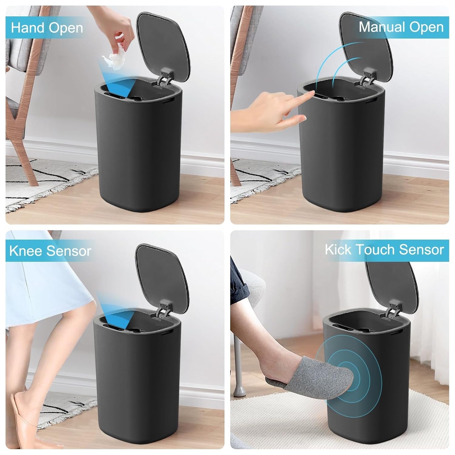 12L Automatic Bathroom Bin Motion Sensor Slim Black