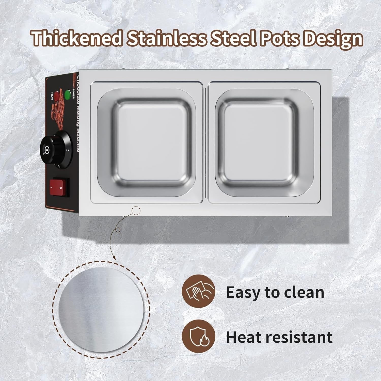 600W Chocolate Melting Machine 2x1.55L Tempering Pot Stainless Steel