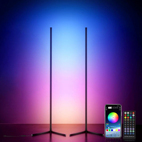 2 Pack Smart RGB Corner Floor Lamp App Remote Music Sync LED Mood Light
