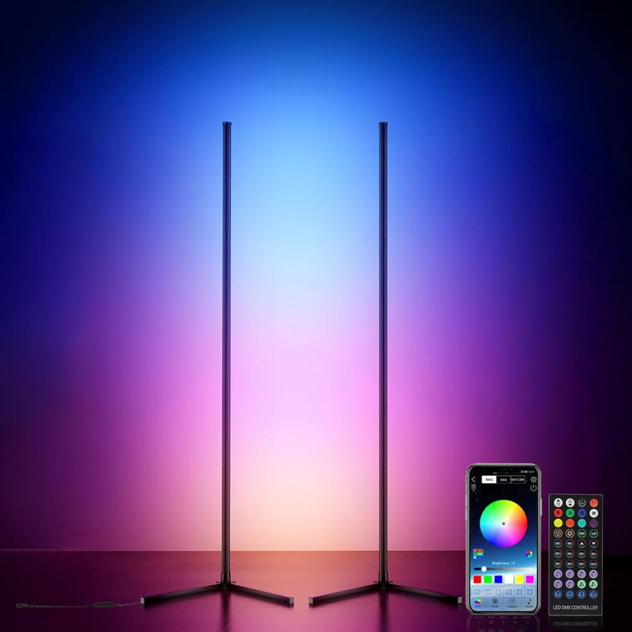 2 Pack Smart RGB Corner Floor Lamp App Remote Music Sync LED Mood Light