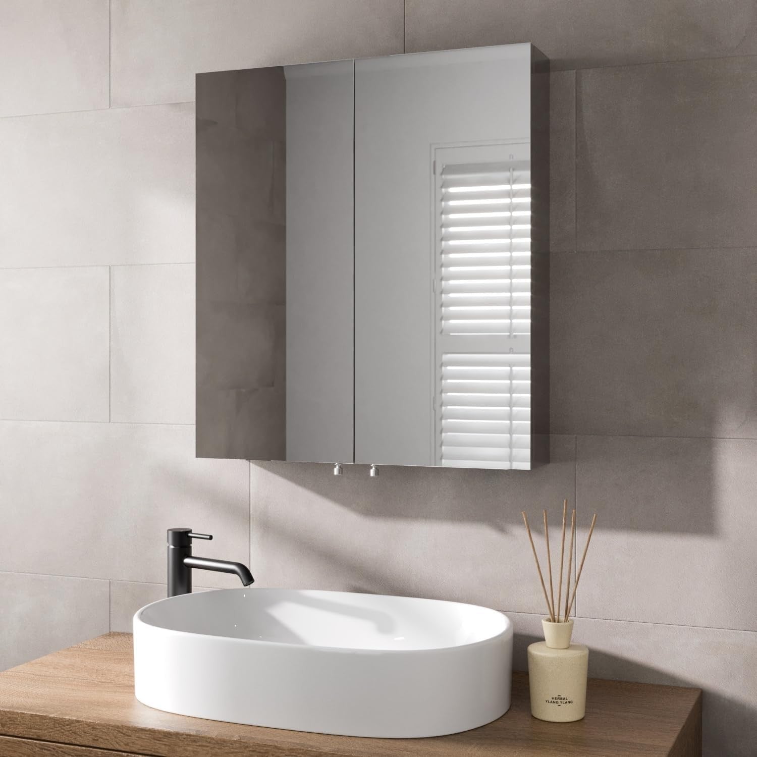 Stainless Steel Bathroom Mirror Cabinet – 600x670mm Wall Unit Storage