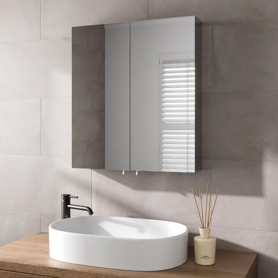 Stainless Steel Bathroom Mirror Cabinet – 600x670mm Wall Unit Storage