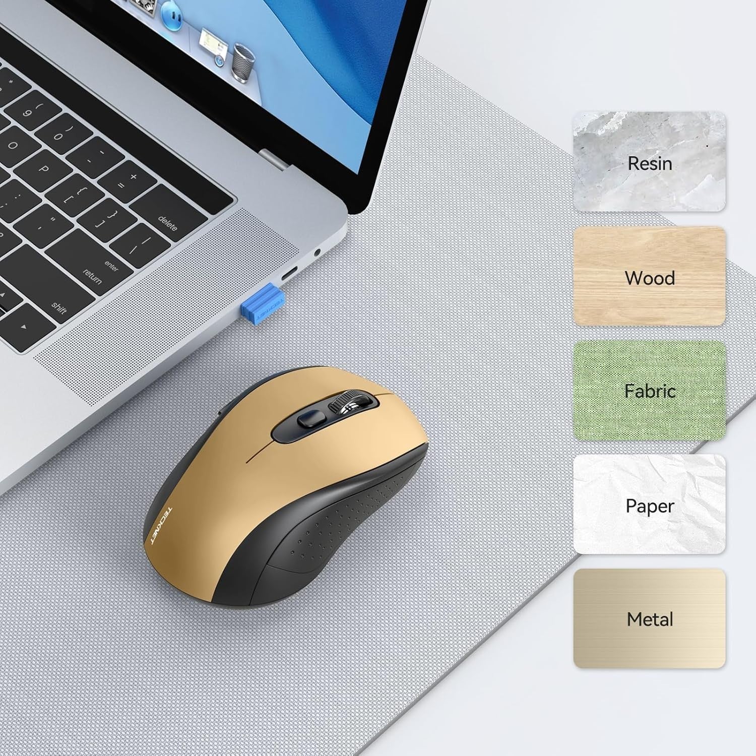 Luxury Gold Wireless Mouse 4000 DPI Dual Mode Ergonomic Long Battery Life