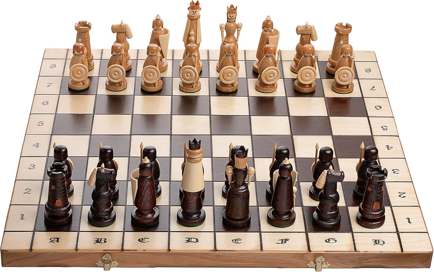 Luxury 22" Medieval Wooden Chess Set Hand Carved Pieces Foldable Board