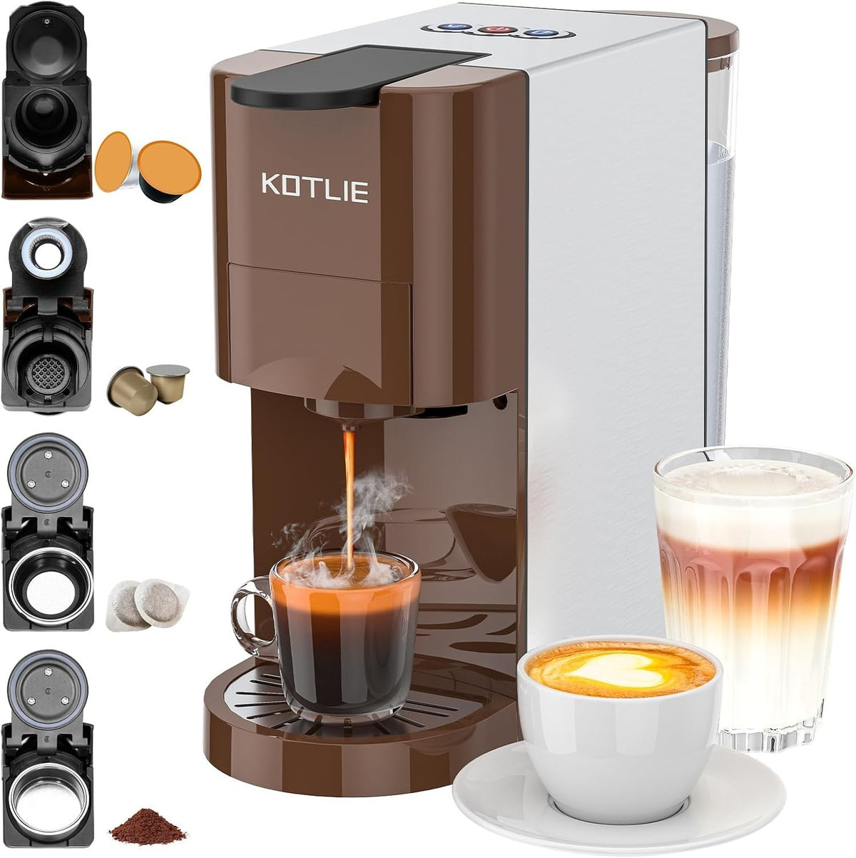 4-in-1 Espresso Coffee Machine | 19Bar Pressure | Capsule & Ground Compatible