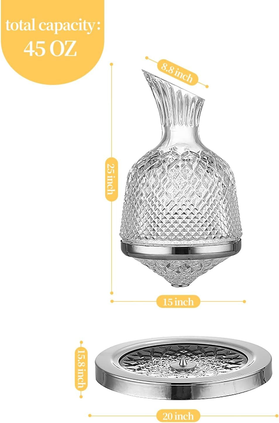 Crystal Spinning Wine Decanter 45oz Rotating Base Luxury Gift Box Aerator