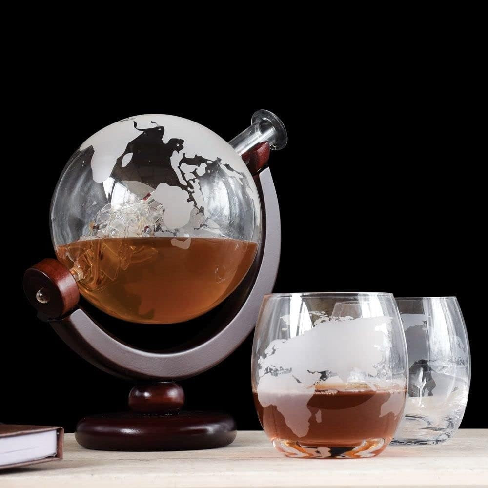 Globe Whisky Decanter Set with Tumblers | 1L Nautical Design Gift Set