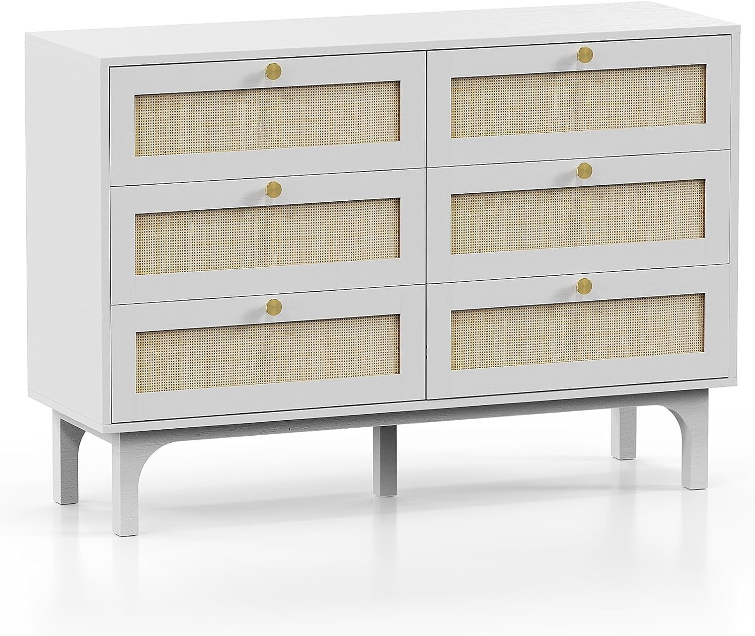 White 6 Drawer Rattan Chest – Sturdy Storage Cabinet for Bedroom & Living Room