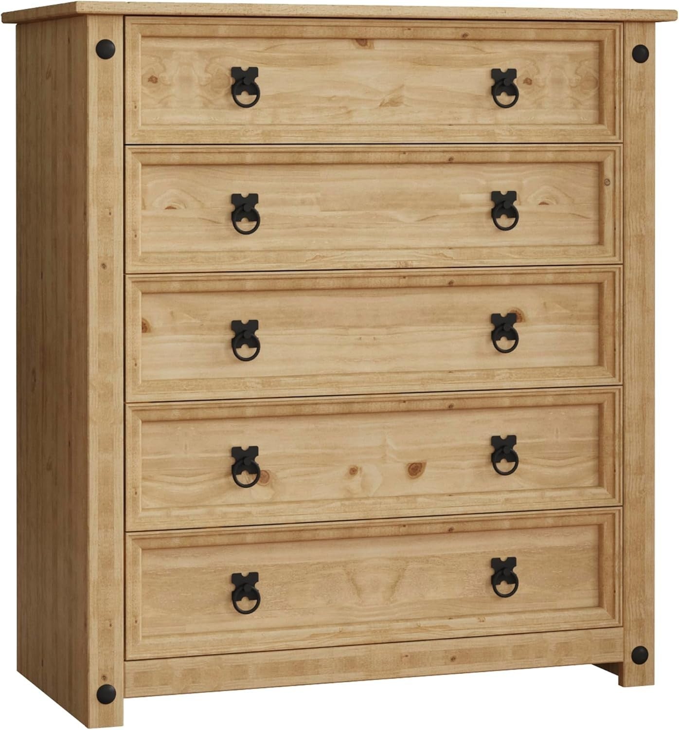 5 Drawer Solid Pine Chest | Rustic Wax Finish | Wooden Bedroom Storage