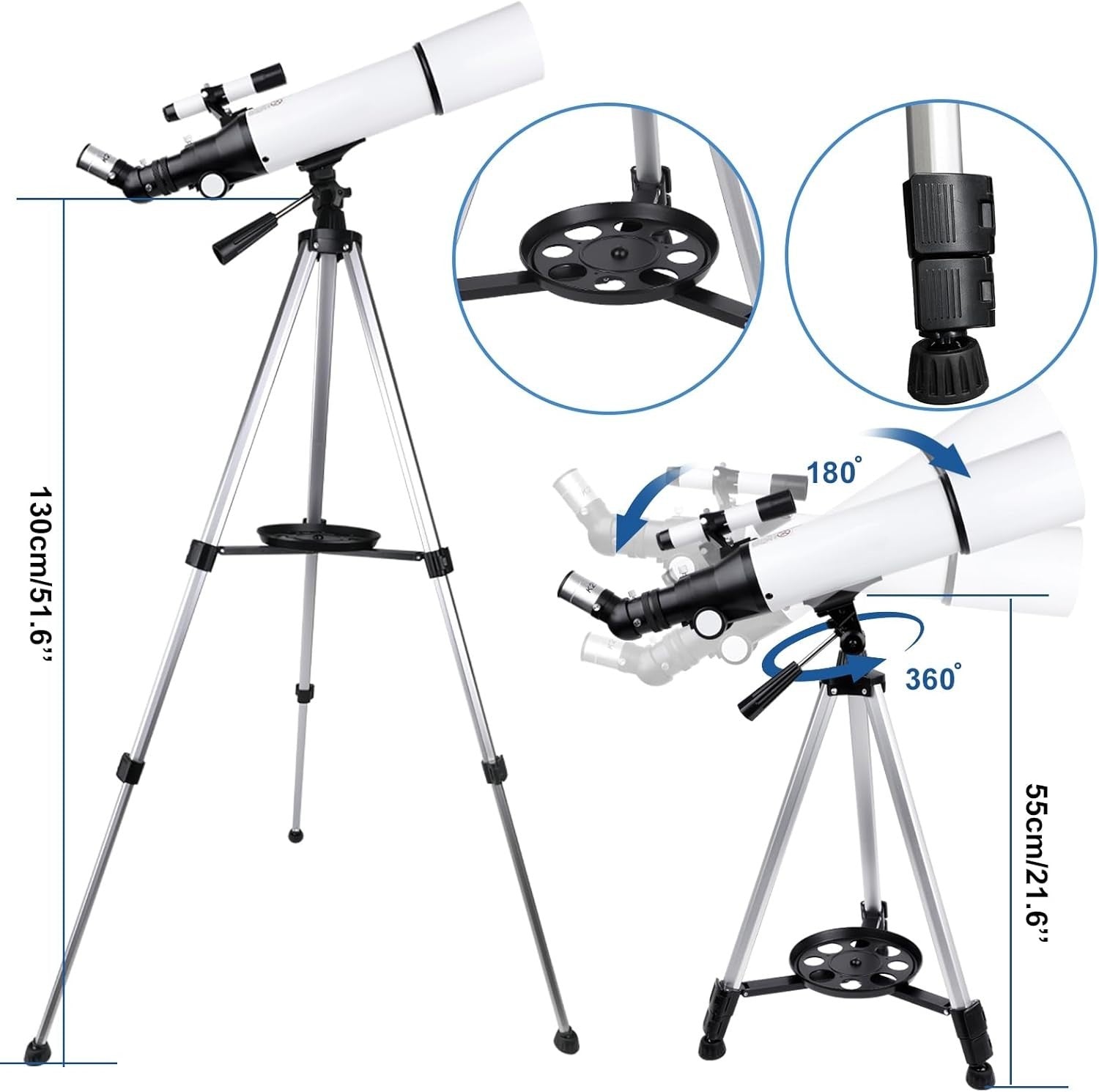 80mm Refractor Telescope 600mm HD Optics Tripod Phone Adapter Travel Kit