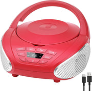 Portable CD Player Boombox Speakers FM Radio AUX Headphone Jack Red