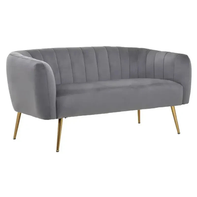 Luxury Grey Velvet 2 Seater Sofa | Gold Legs | Compact Modern Lounge Couch