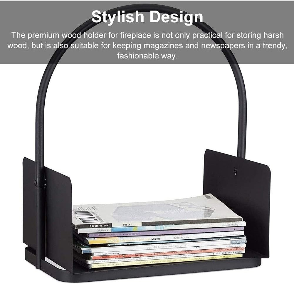 Heavy Duty Metal Firewood Log Cradle with Handle, Sturdy & Space-Saving