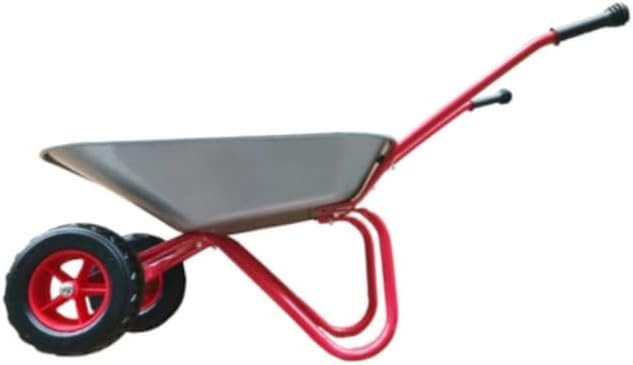 Kids Twin-Wheel Wheelbarrow – Silver/Red – Metal Garden Toy Durable Play Tool