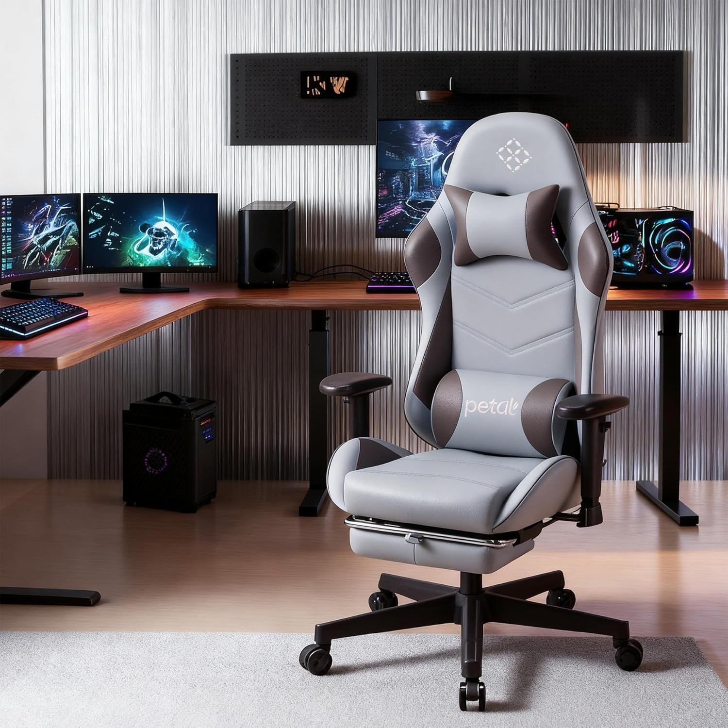 Ergonomic Gaming Chair Recliner w Footrest Lumbar Support Blue