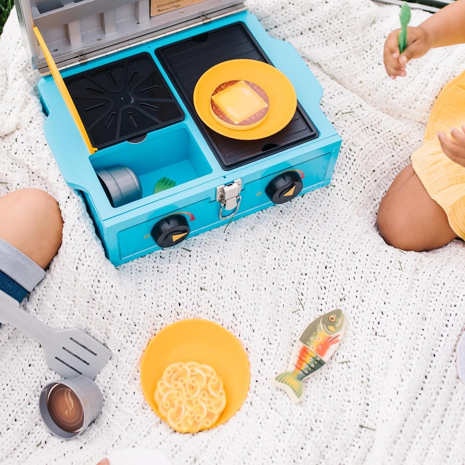Kids Camping Stove Play Set Wooden Pretend Camp Cooking Toy 24PCS