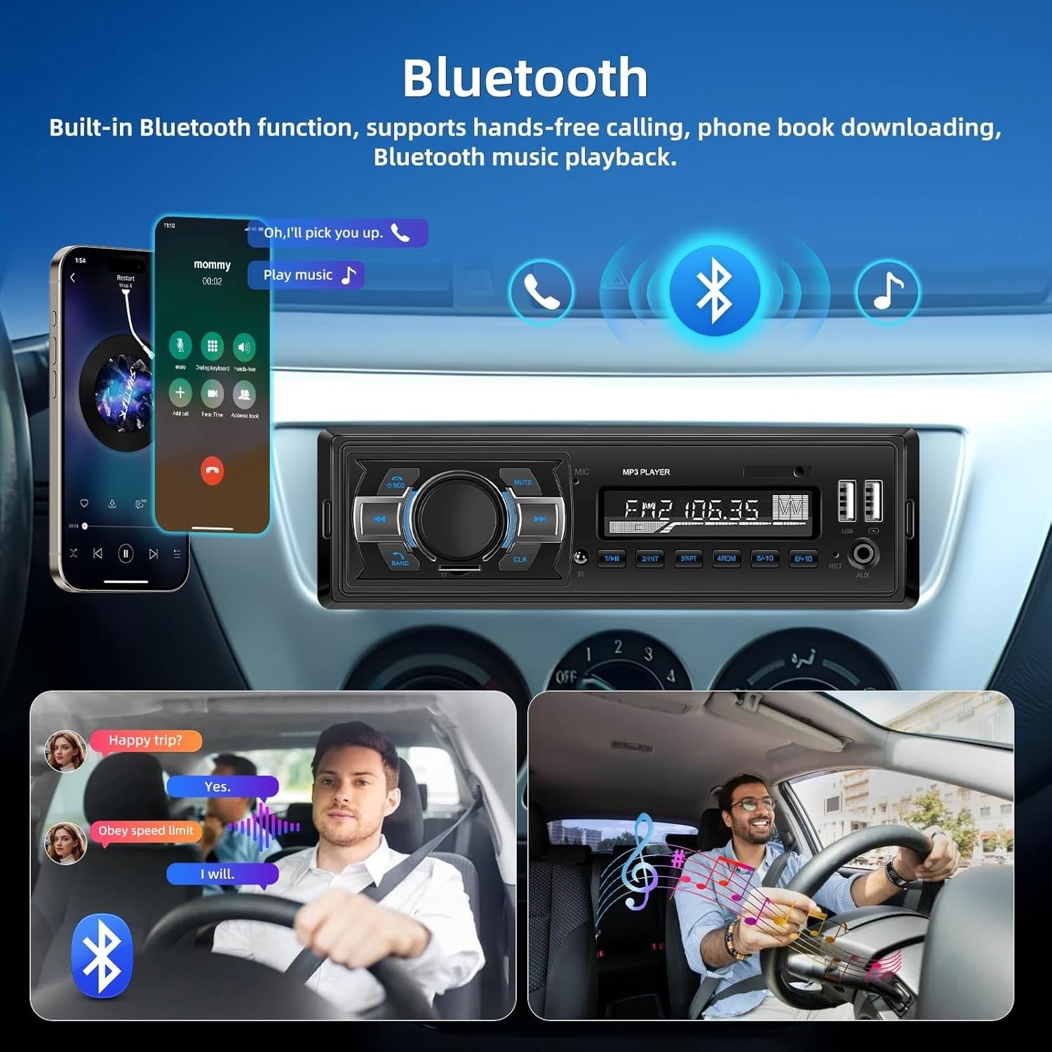 Single Din DAB Bluetooth Car Stereo FM Radio USB AUX TF Handsfree