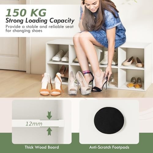 White Shoe Bench with 8 Compartment Storage Rack Seat for Hallway Bedroom